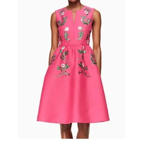 Kate Spade Fit and Flare Floral Embellished Pink Women's Dress Size 00 - Picture 1 of 16
